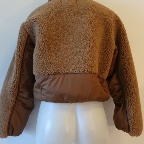 Womens Frame Brown Fleece /Nylon Mix Bomber Jacket S/P * - Picture 6 of 7